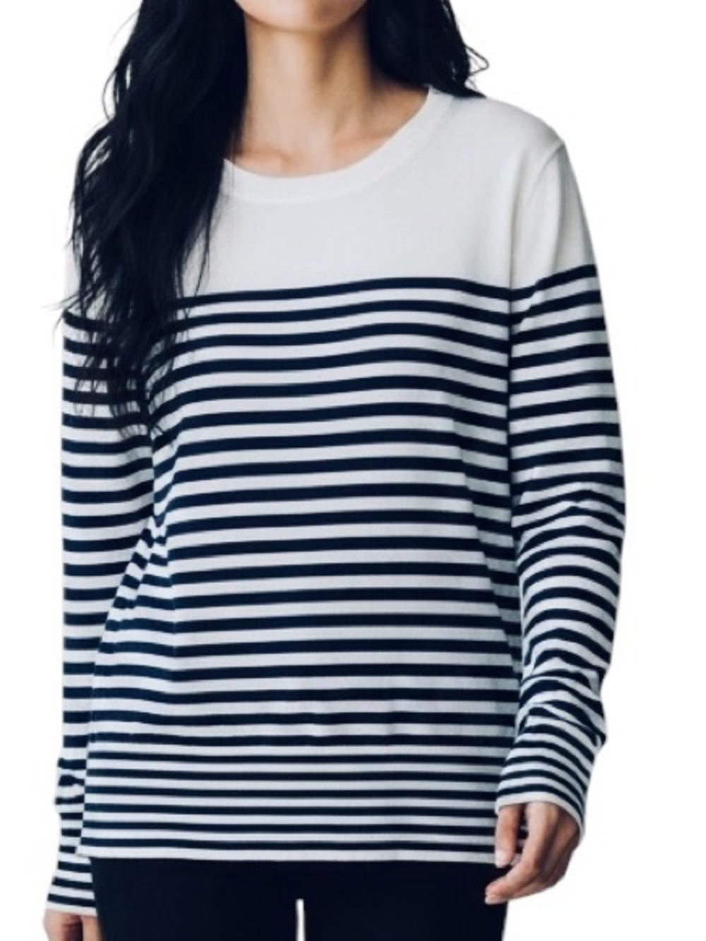 J. Crew White and Navy Striped Long-Sleeve Pullover Crew Neck Sweater Sz L